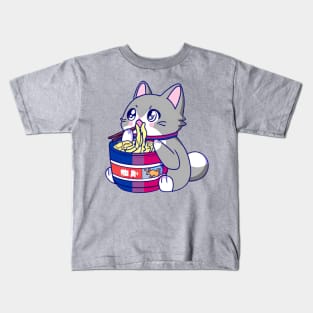 Bisexual Flag Anime Kawaii Kitty Cat w/ Ramen Noodles LGBT Kids T-Shirt
